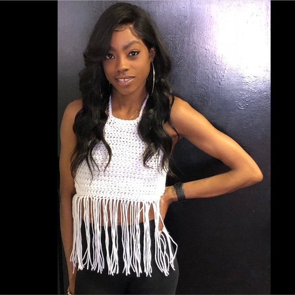 CUSTOM White Fringe Crop Top - Picture 2 of 3